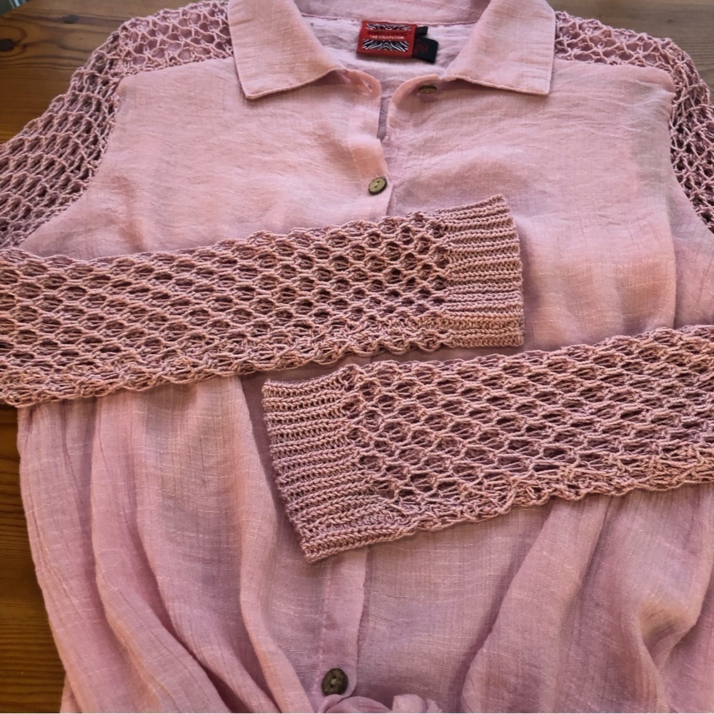 Simon Chang the collection pink button up crochet shirt - Picture 5 of 10